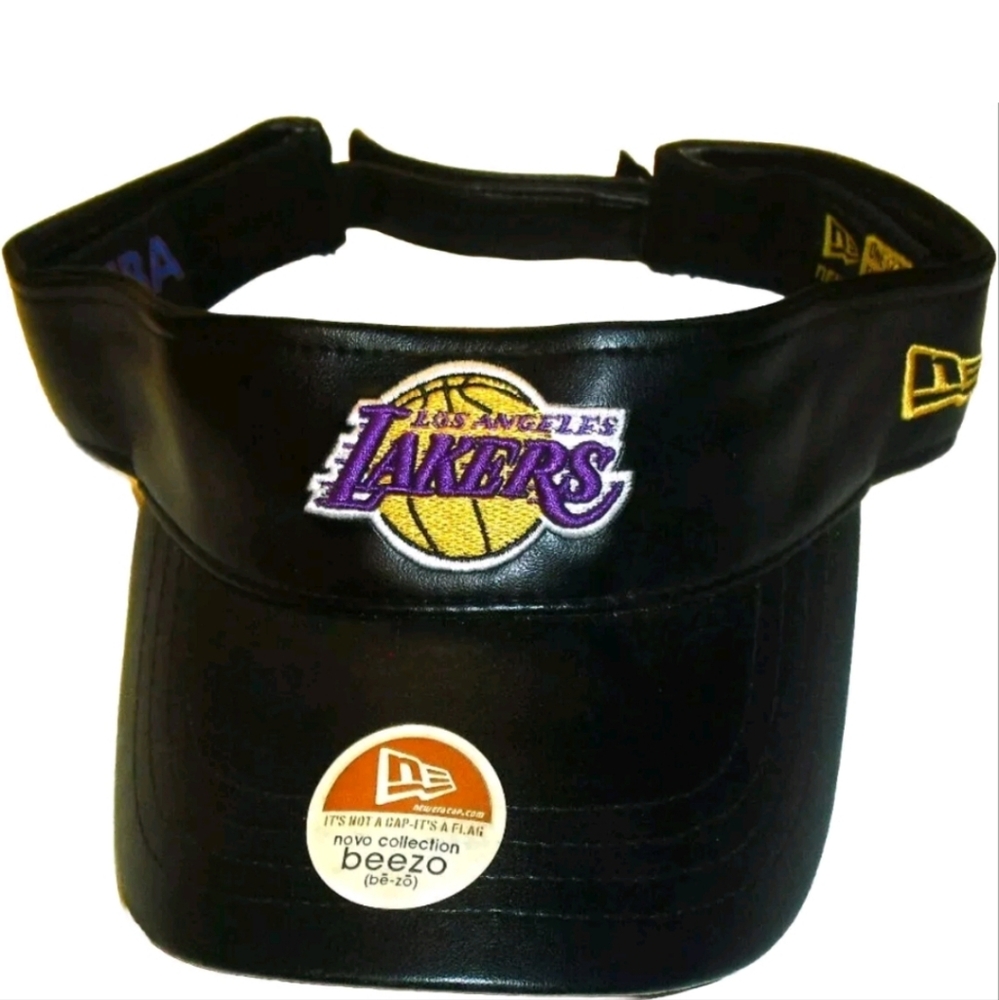 Los Angeles Lakers Leather New Era Black Visor hat New NBA Kobe Bryant L…